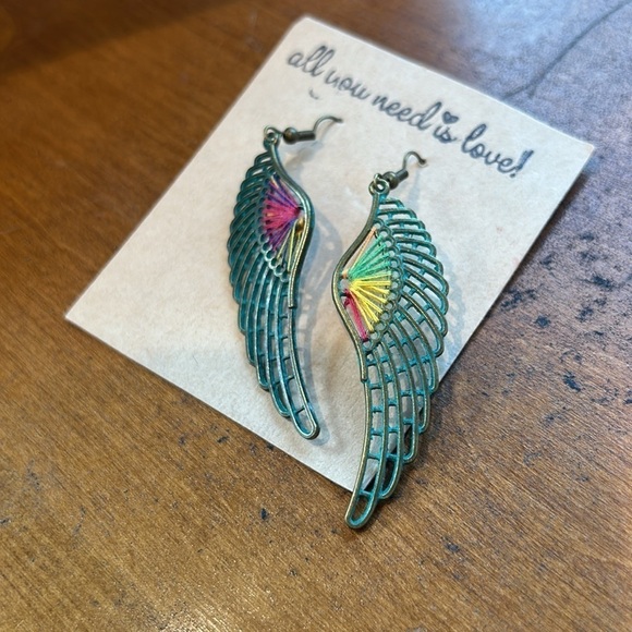 Bohemian hand crafted artisan angel single dangle earrings new multicolor - Picture 3 of 6